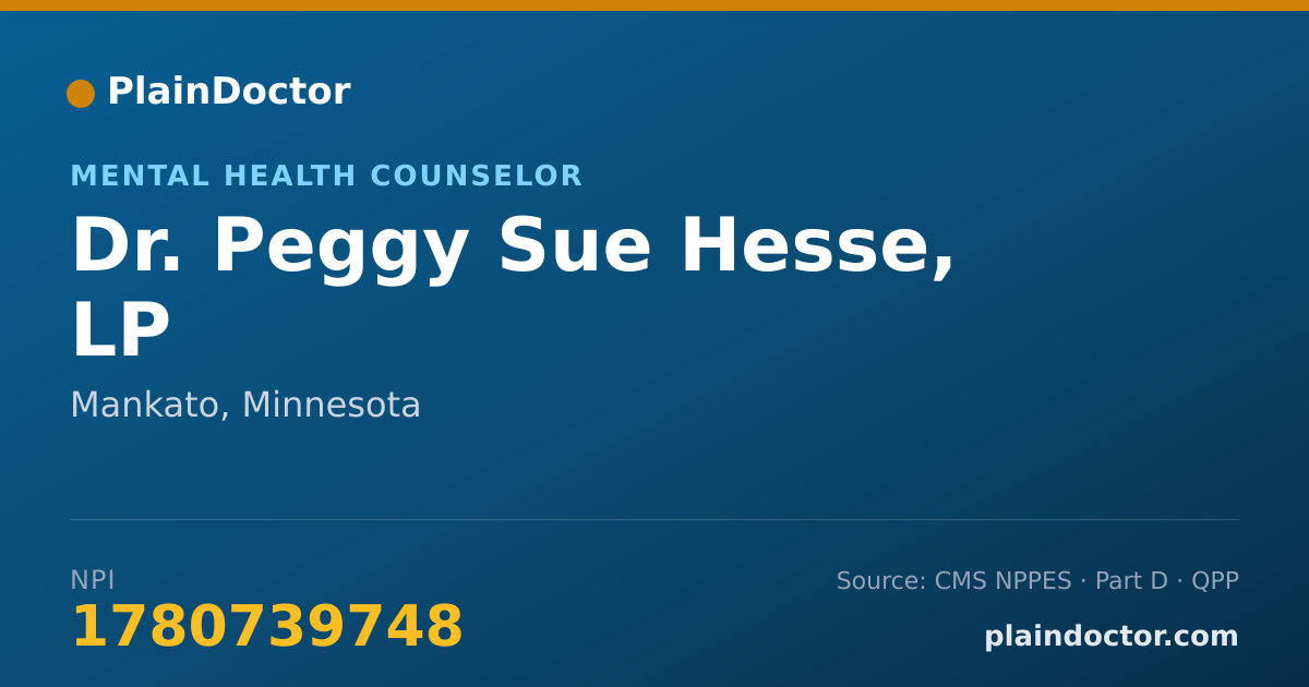 Shareable card for Peggy Sue Hesse, LP - Mental Health Counselor, Mankato, MN