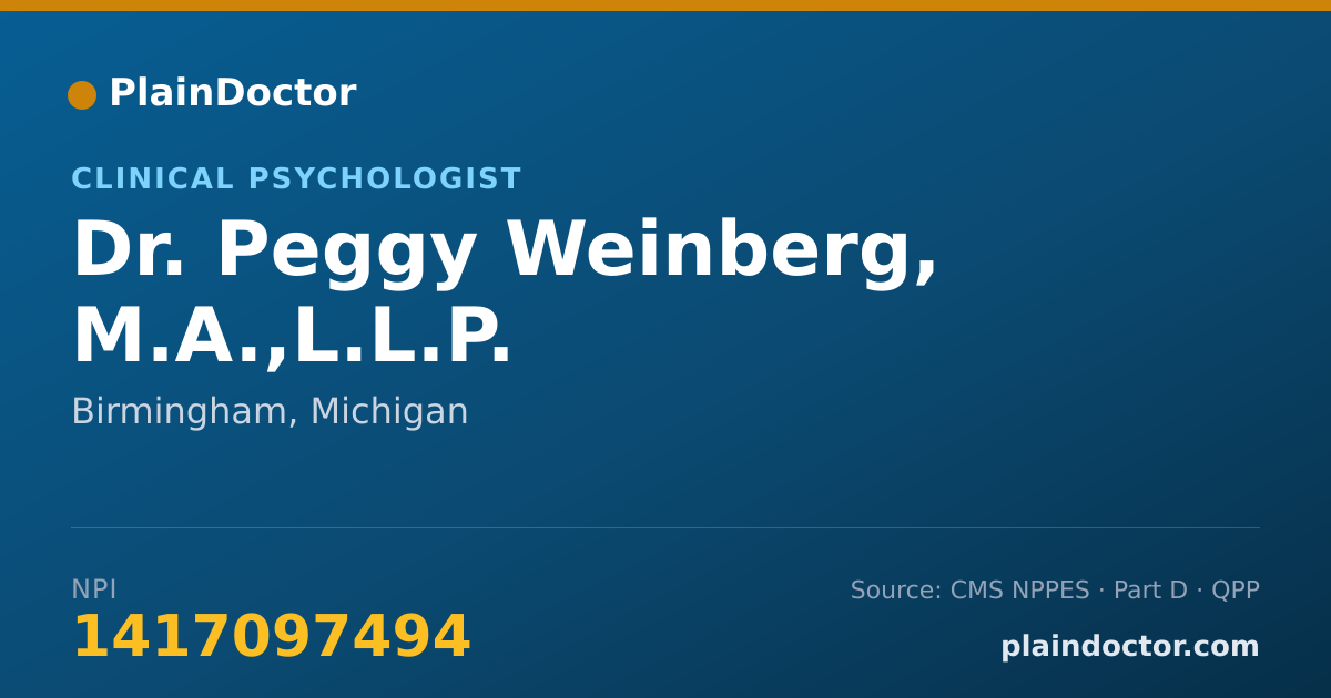 Shareable card for Peggy Weinberg, M.A.,L.L.P. - Clinical Psychologist, Birmingham, MI