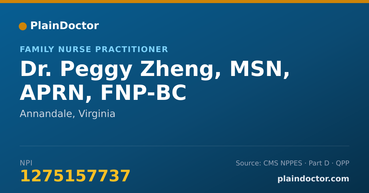 Shareable card for Peggy Zheng, MSN, APRN, FNP-BC - Family Nurse Practitioner, Annandale, VA