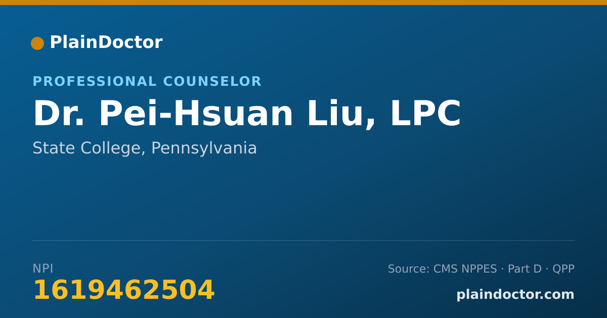 Shareable card for Pei-Hsuan Liu, LPC - Professional Counselor, State College, PA