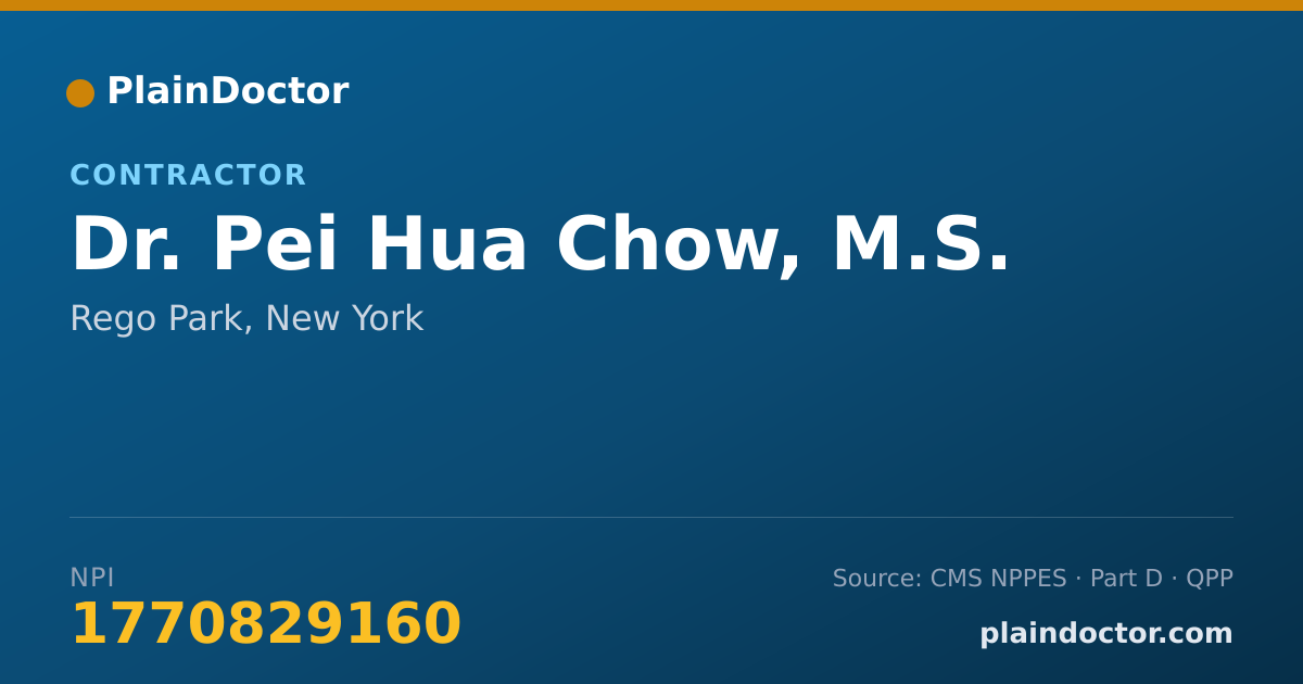 Shareable card for Pei Hua Chow, M.S. - Contractor, Rego Park, NY