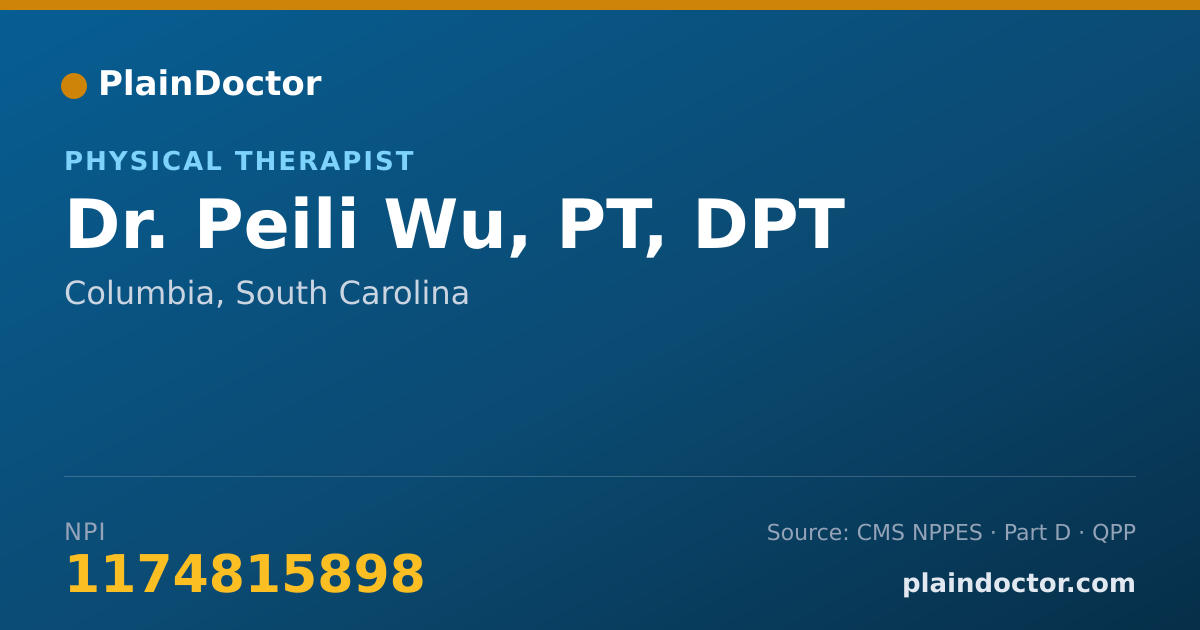 Shareable card for Peili Wu, PT, DPT - Physical Therapist, Columbia, SC