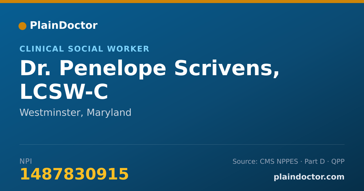 Shareable card for Penelope Scrivens, LCSW-C - Clinical Social Worker, Westminster, MD