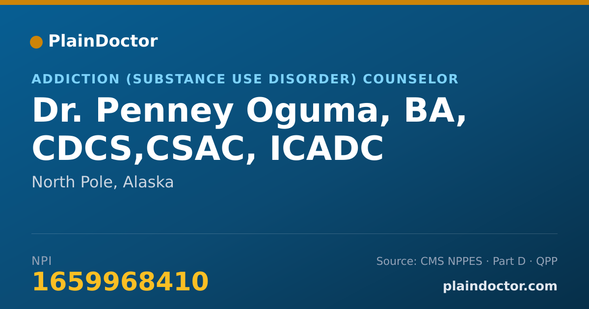 Shareable card for Penney Oguma, BA, CDCS,CSAC, ICADC - Addiction (Substance Use Disorder) Counselor, North Pole, AK