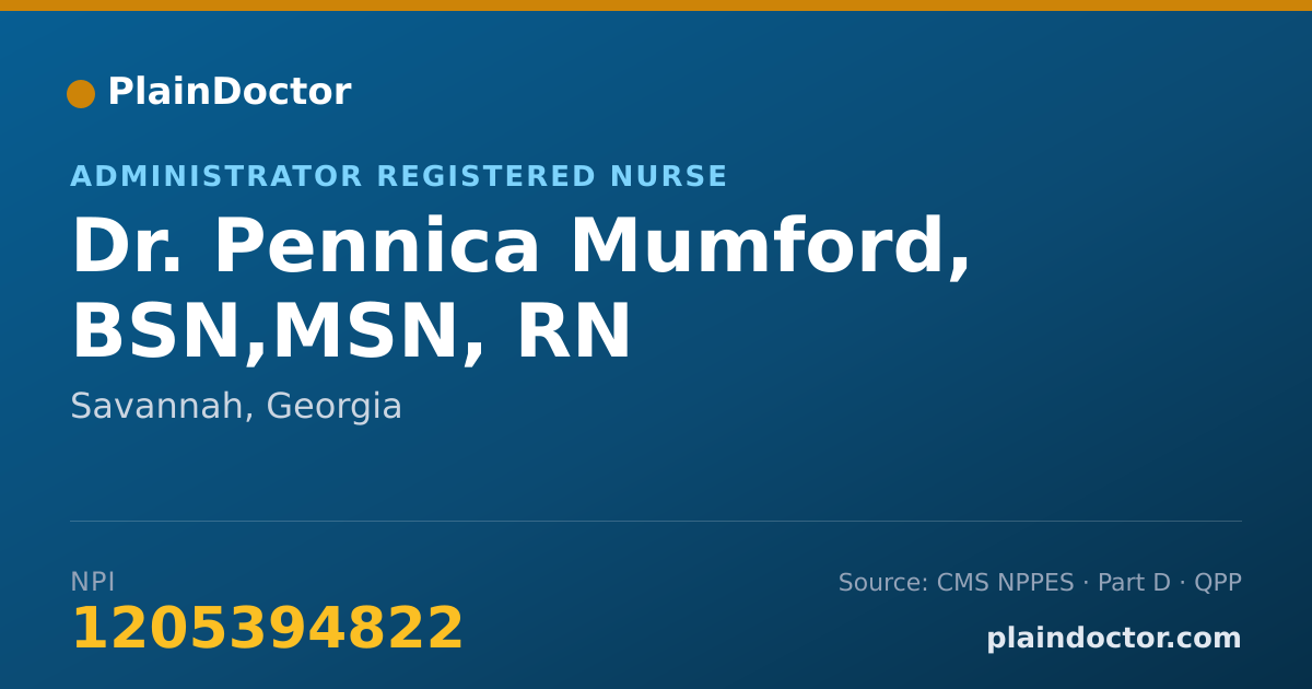 Shareable card for Pennica Mumford, BSN,MSN, RN - Administrator Registered Nurse, Savannah, GA