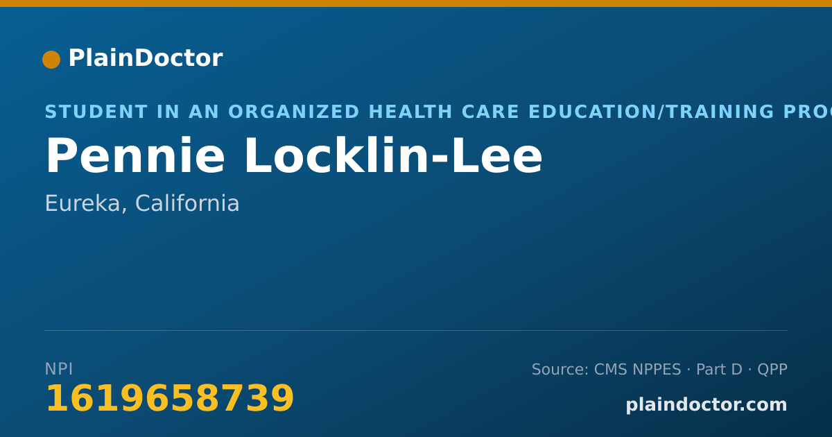 Shareable card for Pennie Locklin-Lee - Student in an Organized Health Care Education/Training Program, Eureka, CA