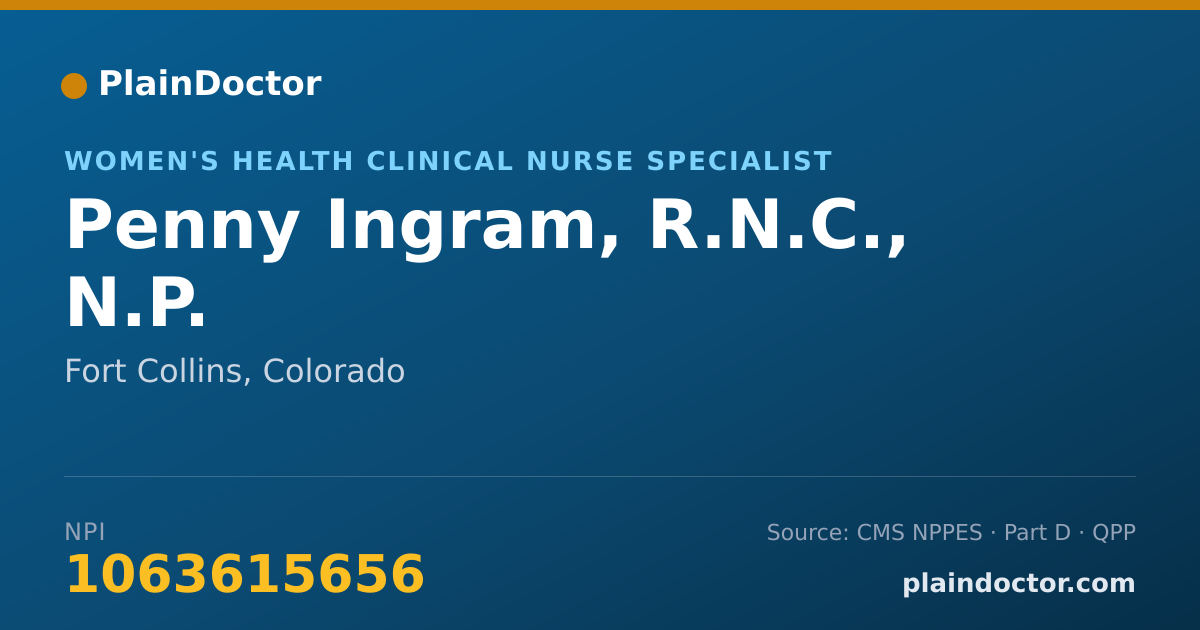 Shareable card for Penny Ingram, R.N.C., N.P. - Women's Health Clinical Nurse Specialist, Fort Collins, CO