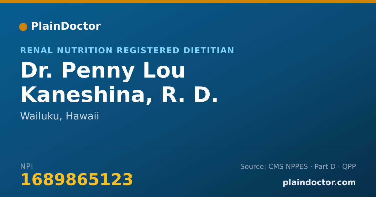 Shareable card for Penny Lou Kaneshina, R. D. - Renal Nutrition Registered Dietitian, Wailuku, HI