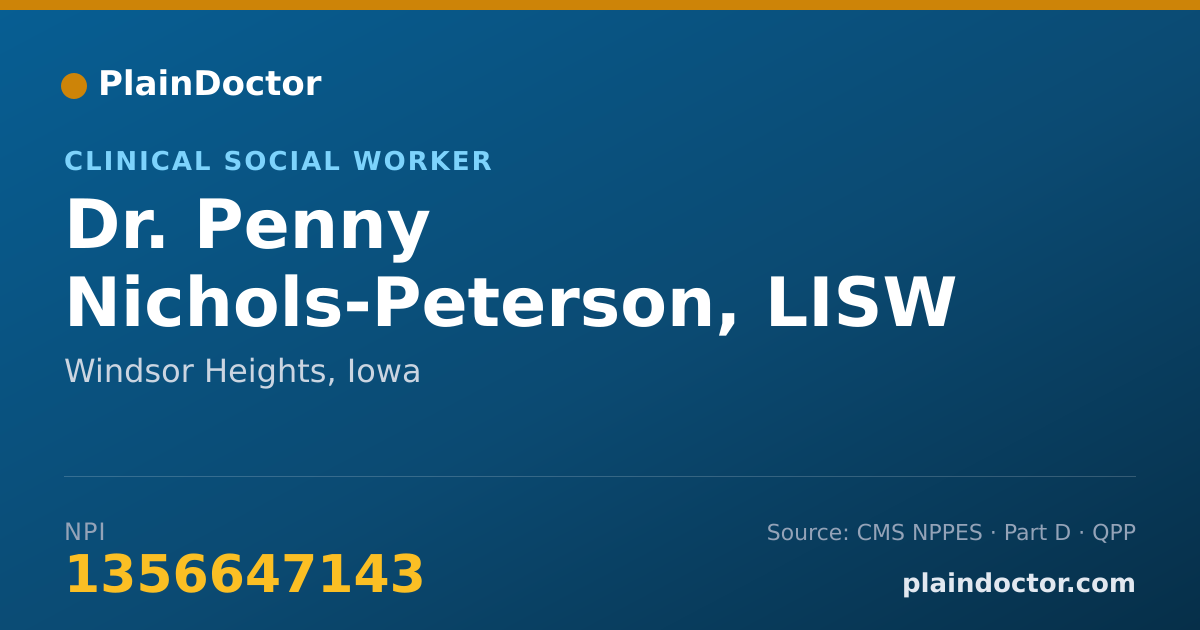 Shareable card for Penny Nichols-Peterson, LISW - Clinical Social Worker, Windsor Heights, IA