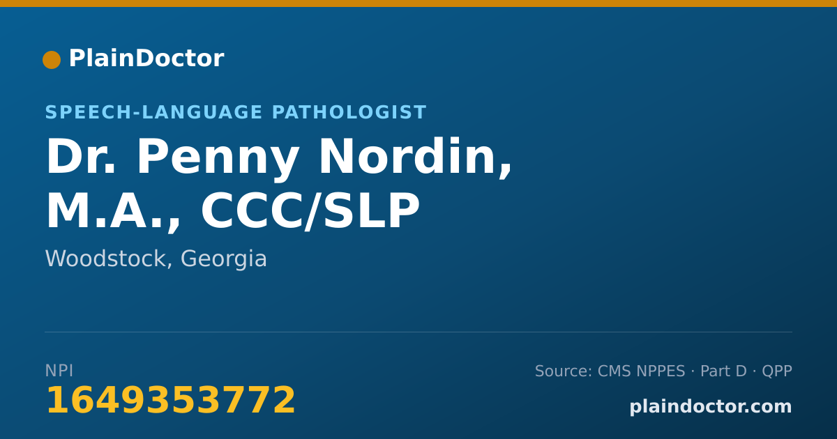Shareable card for Penny Nordin, M.A., CCC/SLP - Speech-Language Pathologist, Woodstock, GA