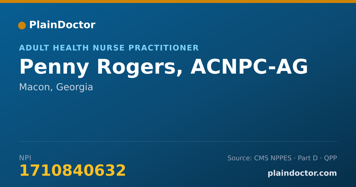 Shareable card for Penny Rogers, ACNPC-AG - Adult Health Nurse Practitioner, Macon, GA