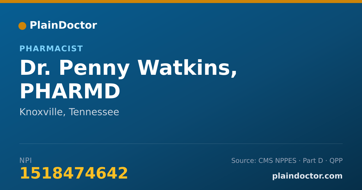 Shareable card for Penny Watkins, PHARMD - Pharmacist, Knoxville, TN