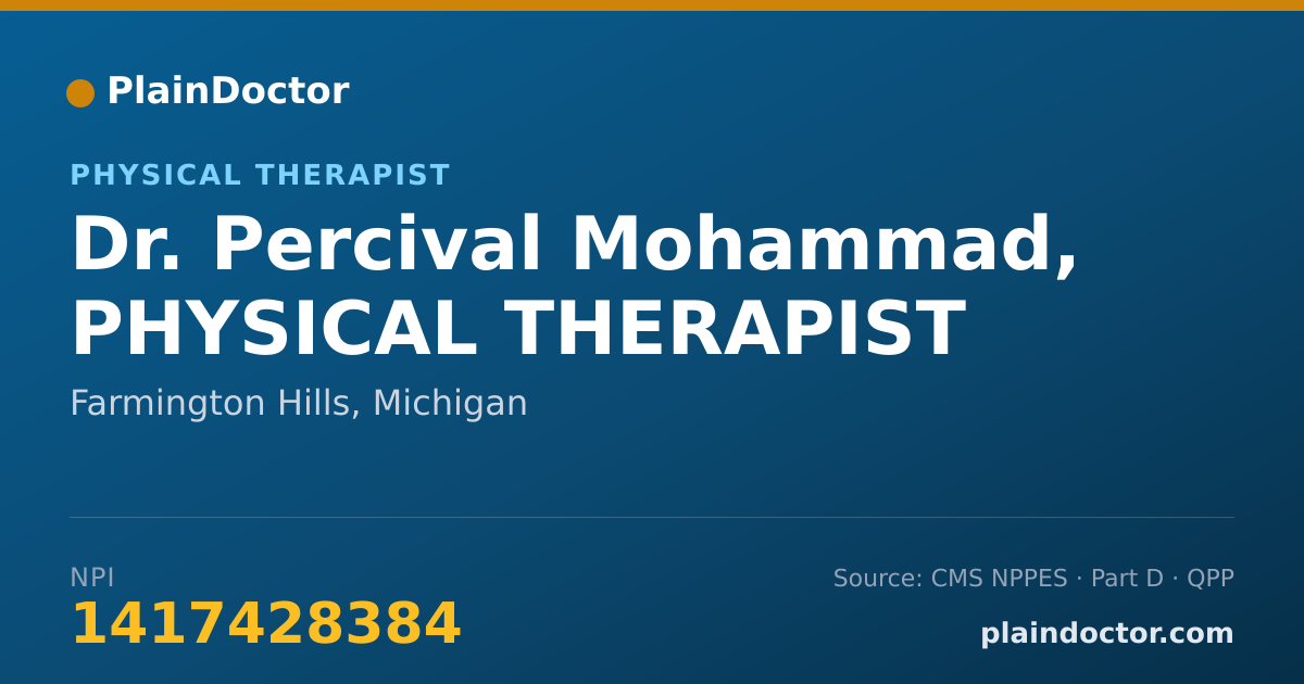 Shareable card for Percival Mohammad, PHYSICAL THERAPIST - Physical Therapist, Farmington Hills, MI