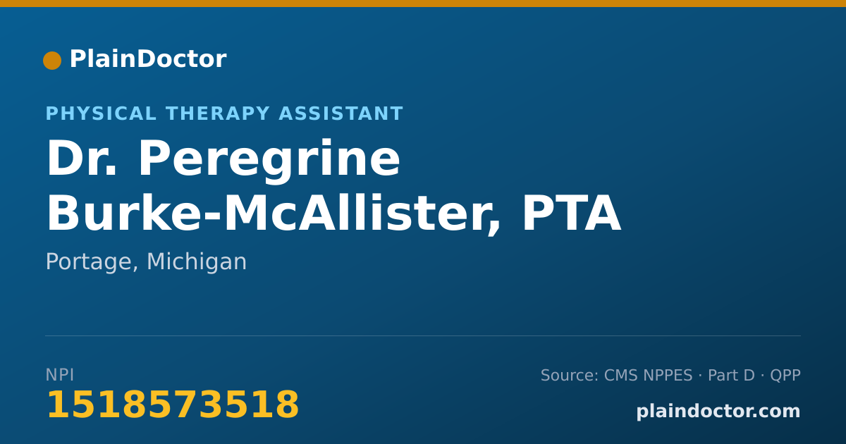 Shareable card for Peregrine Burke-McAllister, PTA - Physical Therapy Assistant, Portage, MI