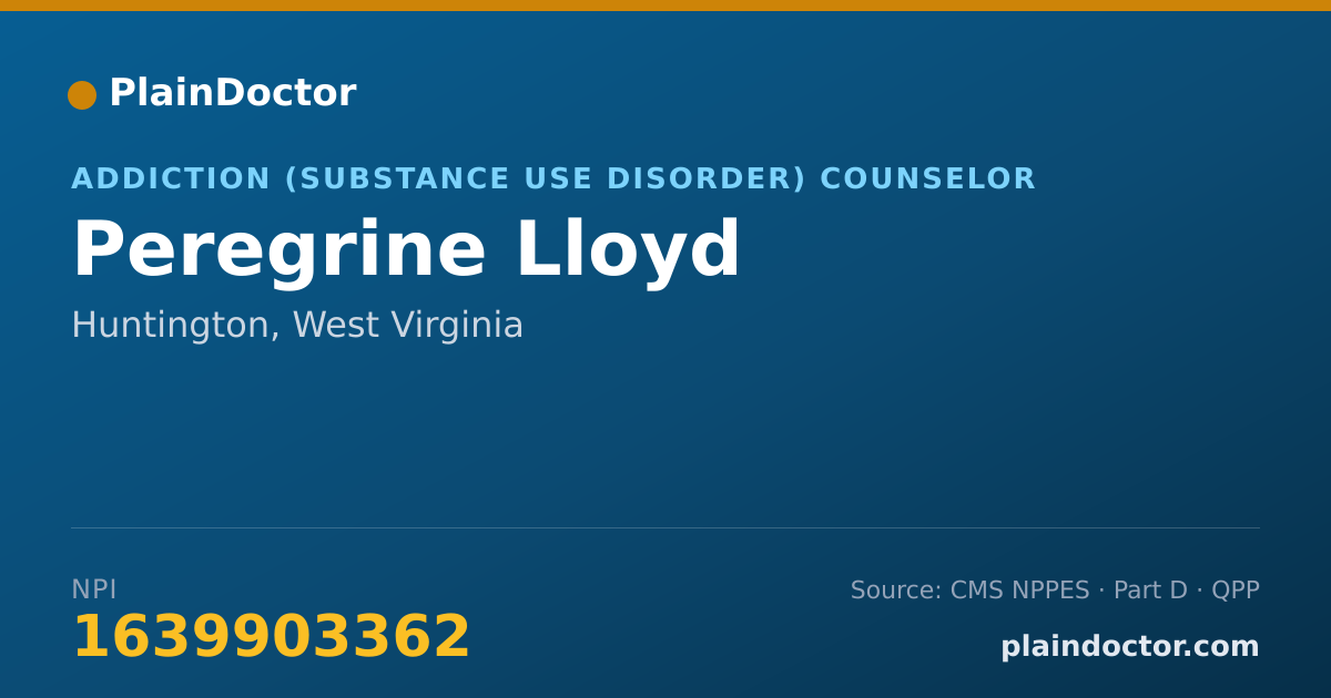 Shareable card for Peregrine Lloyd - Addiction (Substance Use Disorder) Counselor, Huntington, WV