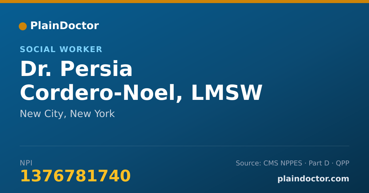 Shareable card for Persia Cordero-Noel, LMSW - Social Worker, New City, NY
