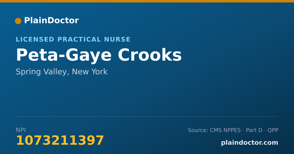 Shareable card for Peta-Gaye Crooks - Licensed Practical Nurse, Spring Valley, NY