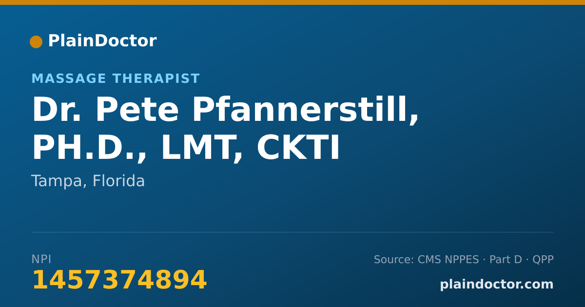 Shareable card for Pete Pfannerstill, PH.D., LMT, CKTI - Massage Therapist, Tampa, FL