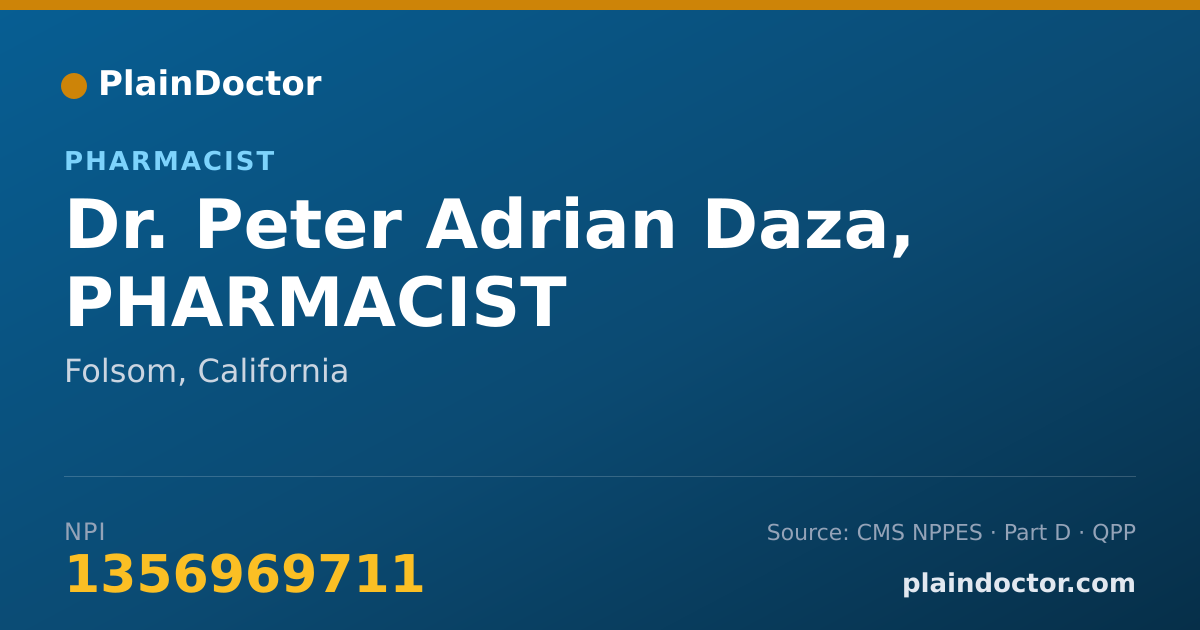 Shareable card for Peter Adrian Daza, PHARMACIST - Pharmacist, Folsom, CA