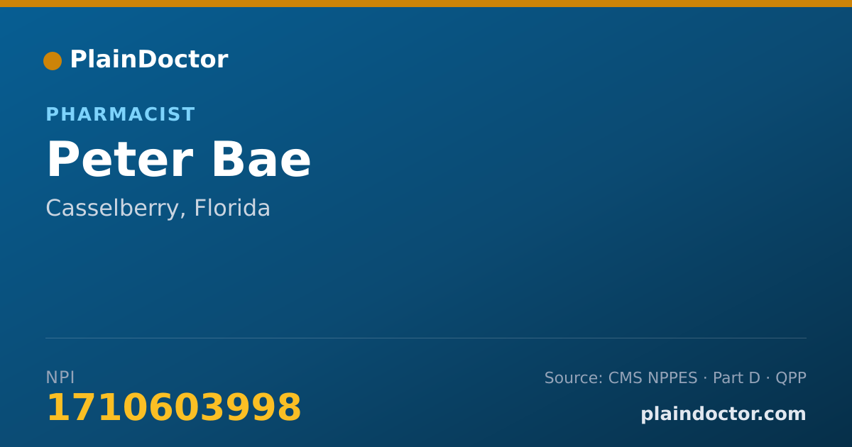 Shareable card for Peter Bae - Pharmacist, Casselberry, FL