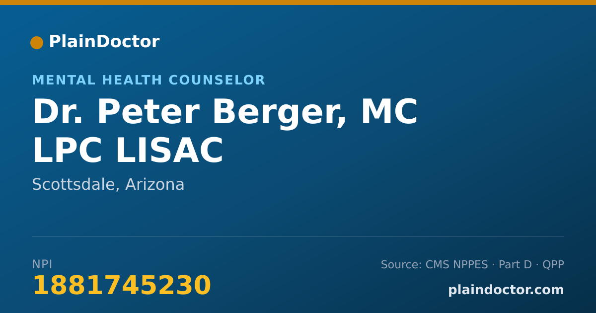 Shareable card for Peter Berger, MC LPC LISAC - Mental Health Counselor, Scottsdale, AZ