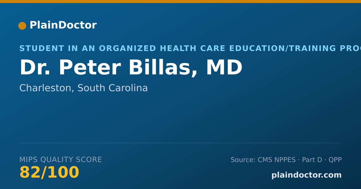 Shareable card for Peter Billas, MD - Student in an Organized Health Care Education/Training Program, Charleston, SC