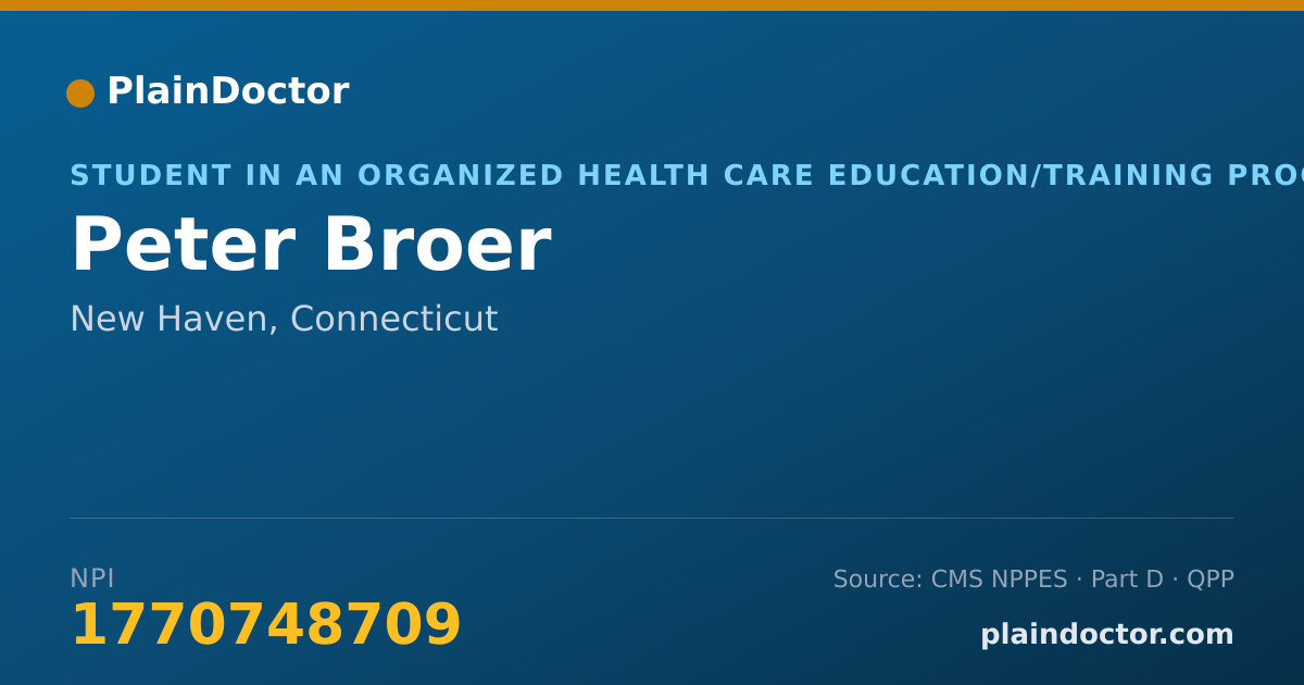 Shareable card for Peter Broer - Student in an Organized Health Care Education/Training Program, New Haven, CT