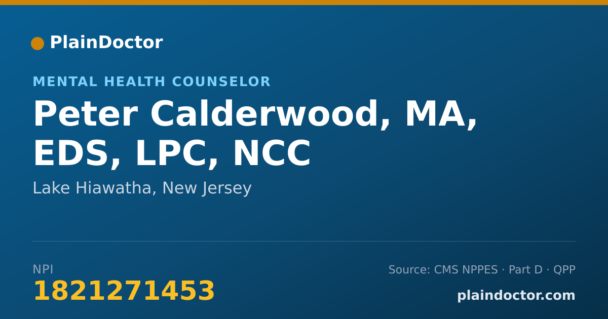 Shareable card for Peter Calderwood, MA, EDS, LPC, NCC - Mental Health Counselor, Lake Hiawatha, NJ