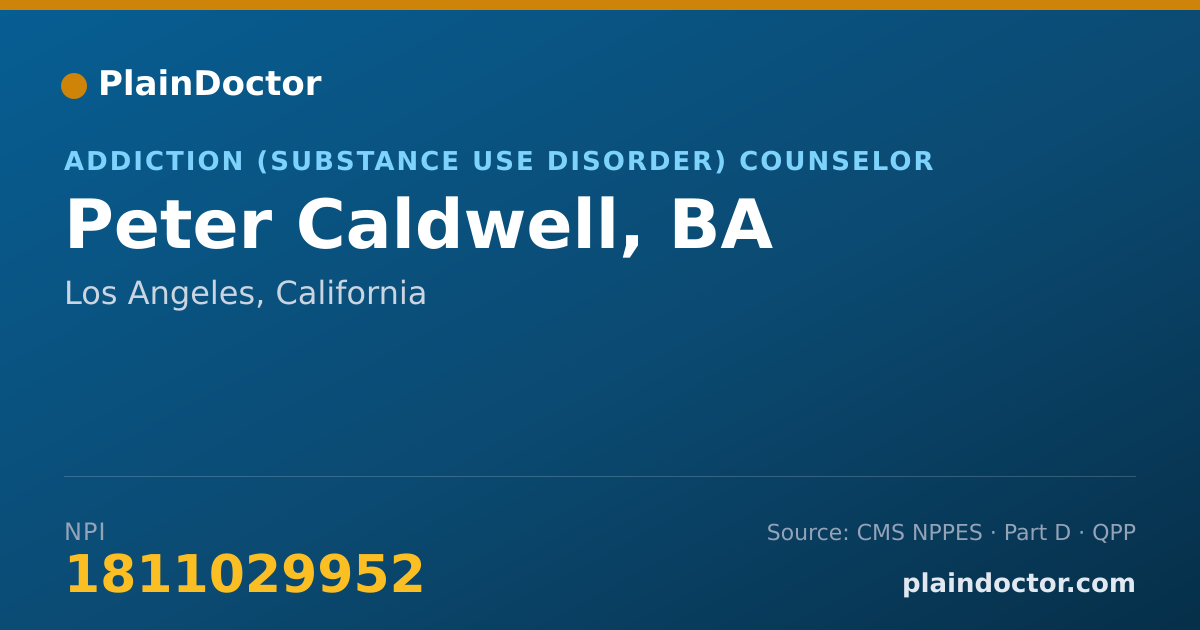Shareable card for Peter Caldwell, BA - Addiction (Substance Use Disorder) Counselor, Los Angeles, CA