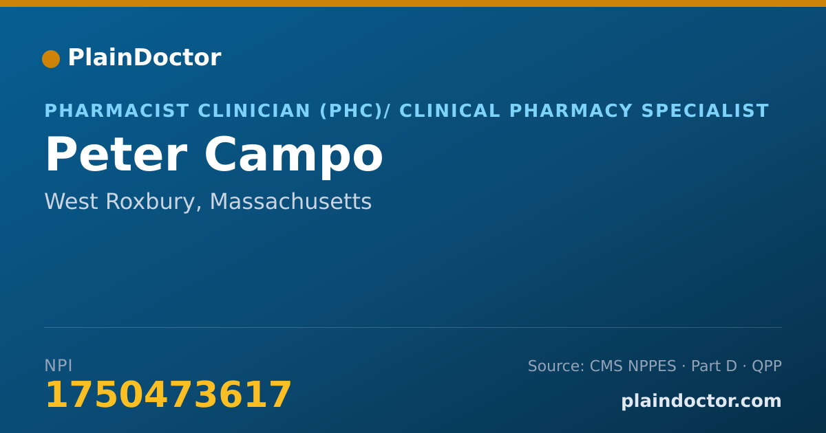 Shareable card for Peter Campo - Pharmacist Clinician (PhC)/ Clinical Pharmacy Specialist, West Roxbury, MA