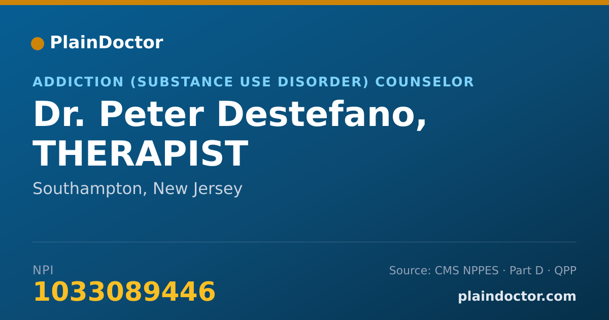 Shareable card for Peter Destefano, THERAPIST - Addiction (Substance Use Disorder) Counselor, Southampton, NJ