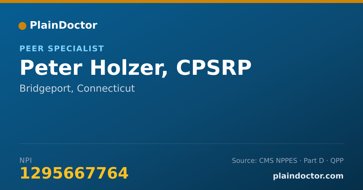 Shareable card for Peter Holzer, CPSRP - Peer Specialist, Bridgeport, CT