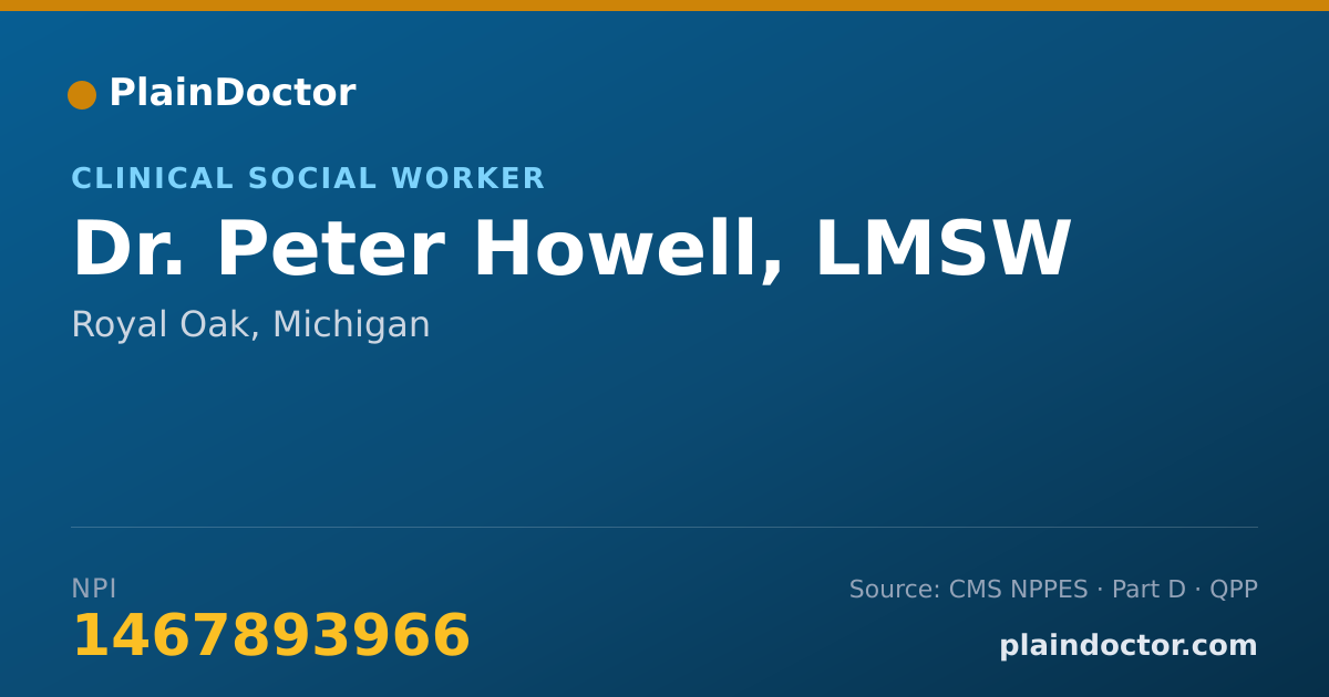 Shareable card for Peter Howell, LMSW - Clinical Social Worker, Royal Oak, MI