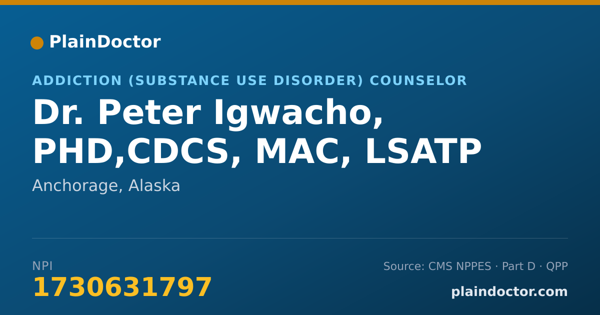Shareable card for Peter Igwacho, PHD,CDCS, MAC, LSATP - Addiction (Substance Use Disorder) Counselor, Anchorage, AK
