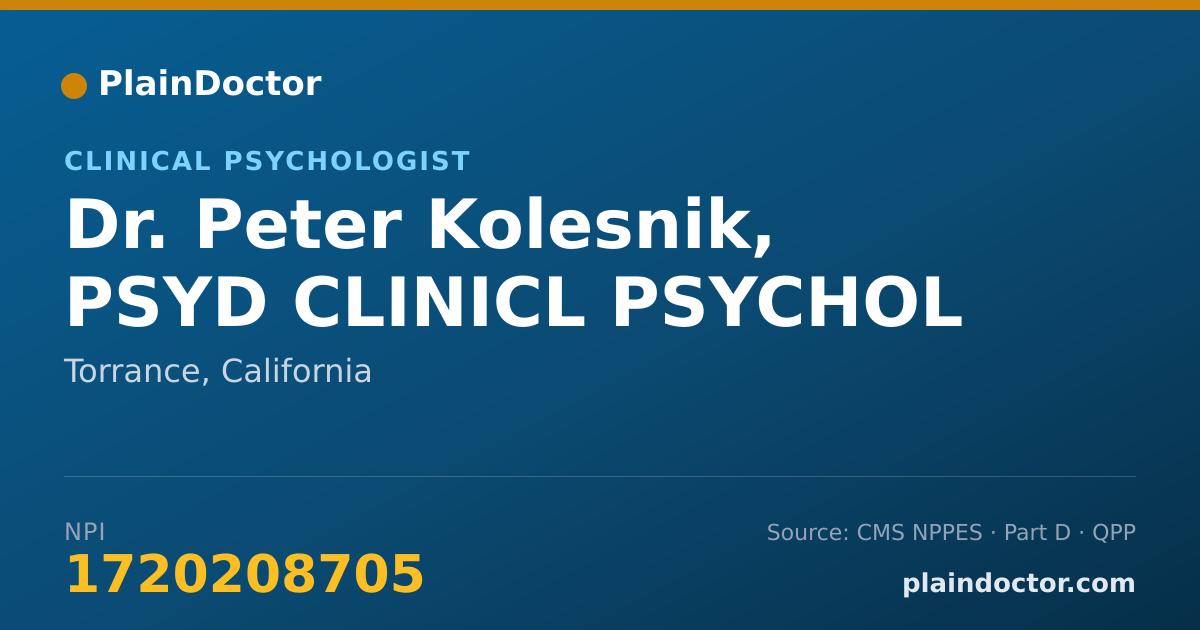 Shareable card for Peter Kolesnik, PSYD CLINICL PSYCHOL - Clinical Psychologist, Torrance, CA