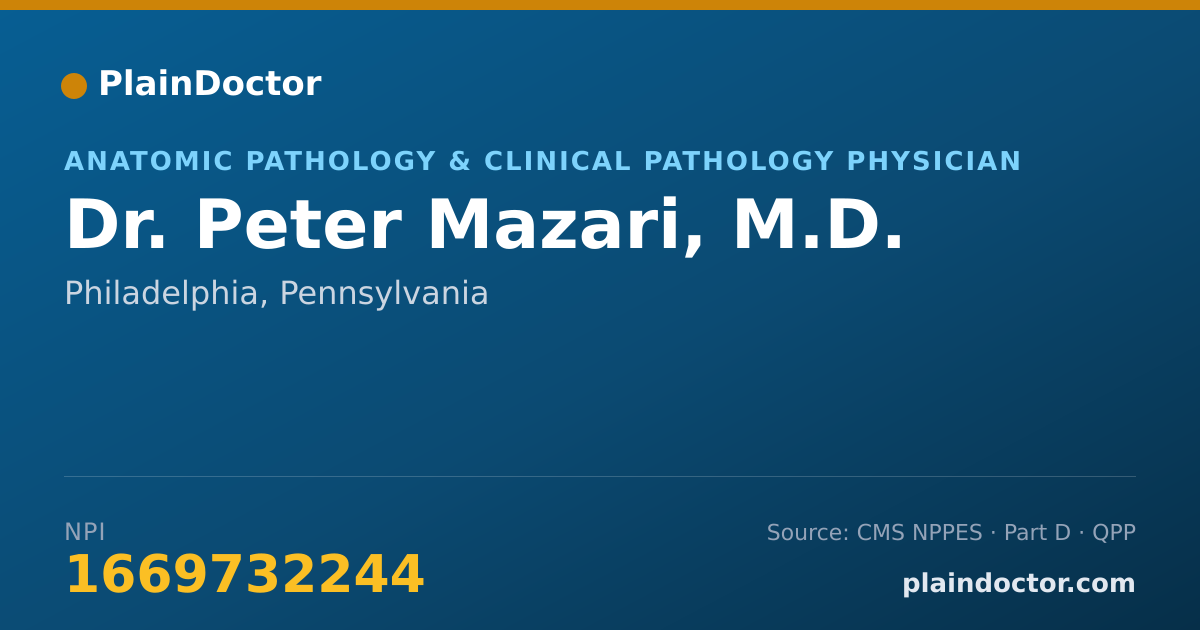 Shareable card for Peter Mazari, M.D. - Anatomic Pathology & Clinical Pathology Physician, Philadelphia, PA