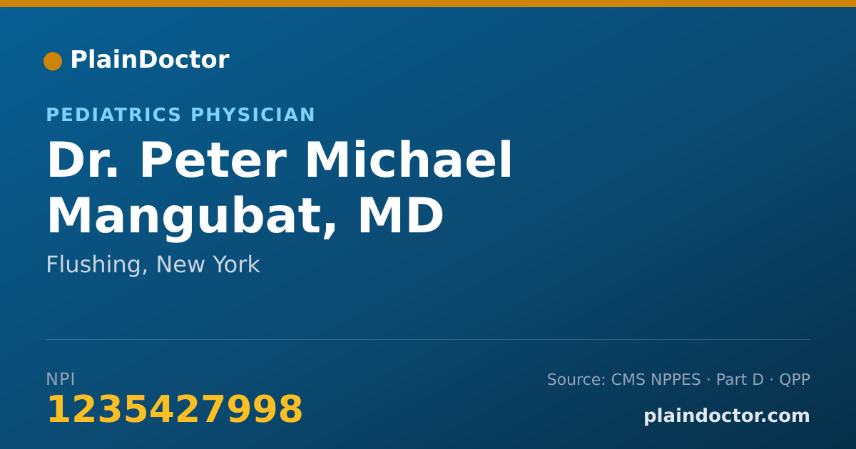 Shareable card for Peter Michael Mangubat, MD - Pediatrics Physician, Flushing, NY