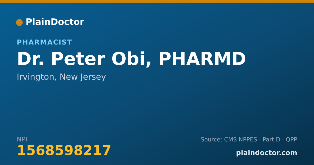 Shareable card for Peter Obi, PHARMD - Pharmacist, Irvington, NJ