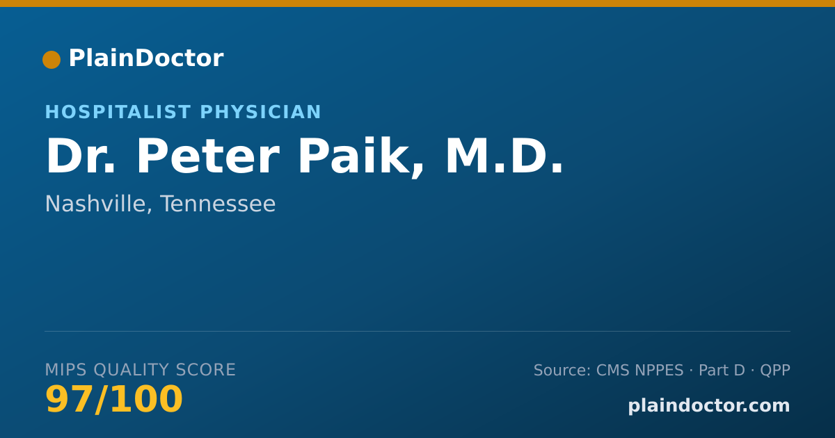 Shareable card for Peter Paik, M.D. - Hospitalist Physician, Nashville, TN