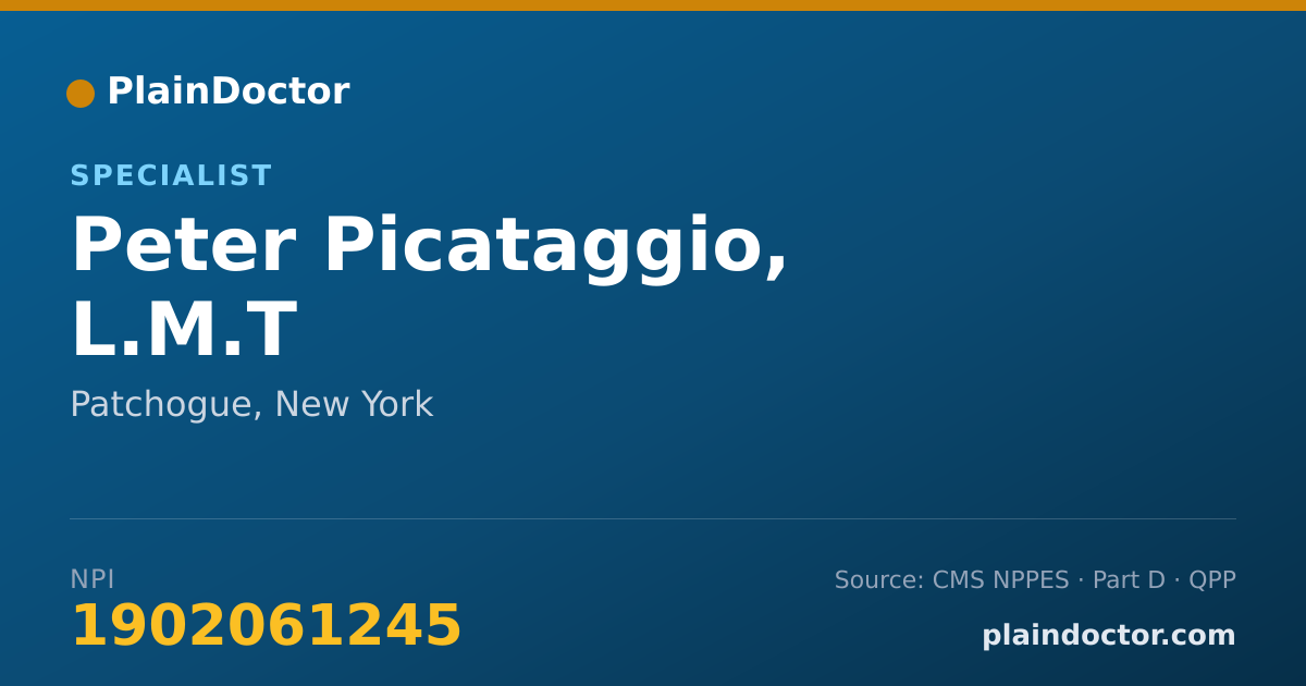 Shareable card for Peter Picataggio, L.M.T - Specialist, Patchogue, NY