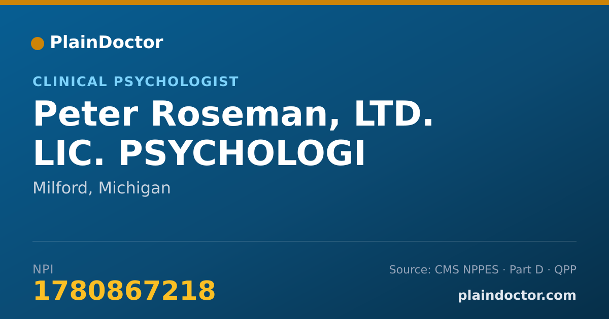 Shareable card for Peter Roseman, LTD. LIC. PSYCHOLOGI - Clinical Psychologist, Milford, MI