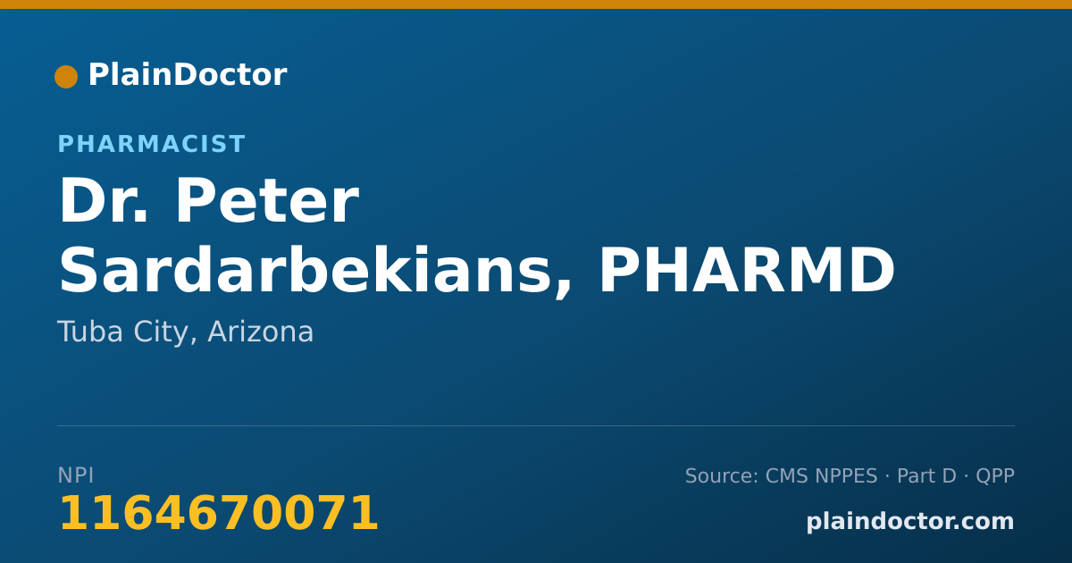 Shareable card for Peter Sardarbekians, PHARMD - Pharmacist, Tuba City, AZ
