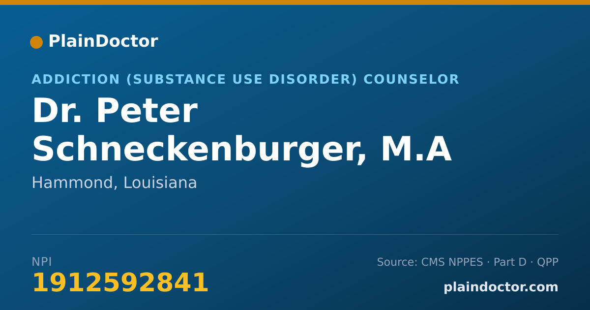 Shareable card for Peter Schneckenburger, M.A - Addiction (Substance Use Disorder) Counselor, Hammond, LA