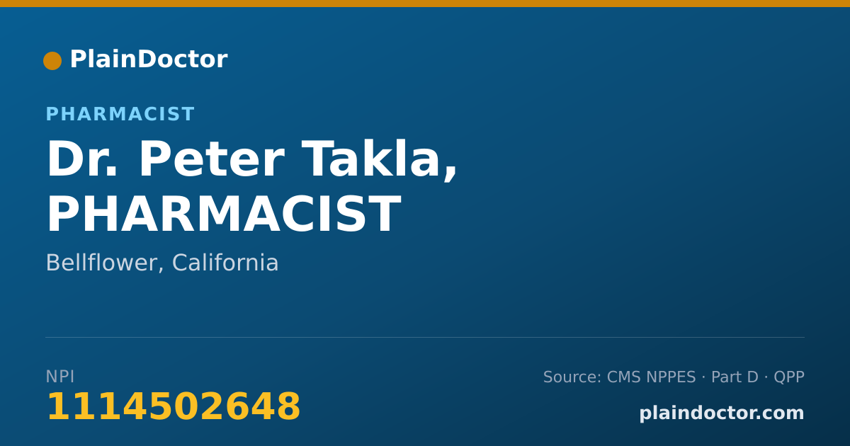 Shareable card for Peter Takla, PHARMACIST - Pharmacist, Bellflower, CA
