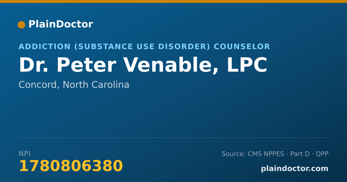 Shareable card for Peter Venable, LPC - Addiction (Substance Use Disorder) Counselor, Concord, NC