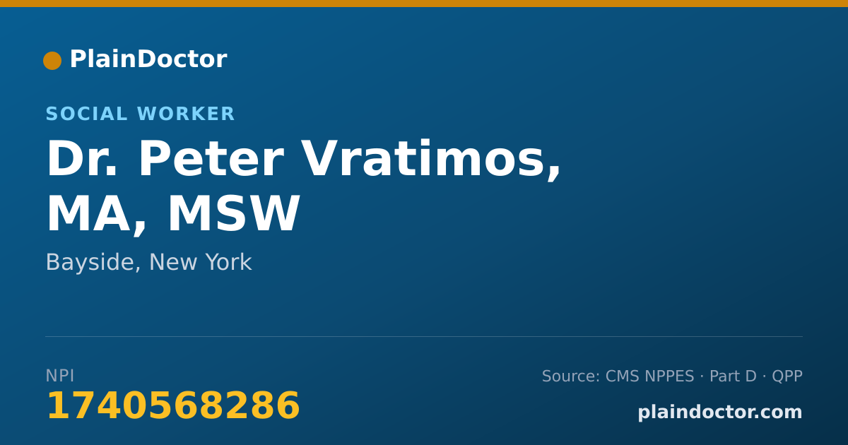 Shareable card for Peter Vratimos, MA, MSW - Social Worker, Bayside, NY