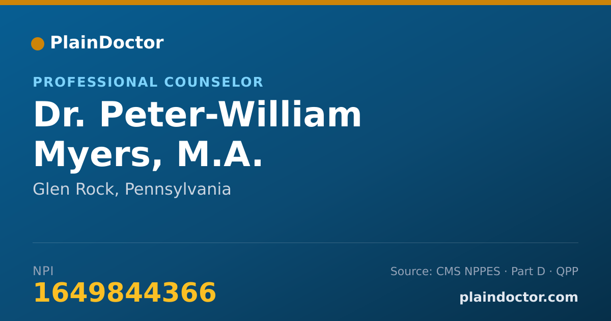 Shareable card for Peter-William Myers, M.A. - Professional Counselor, Glen Rock, PA