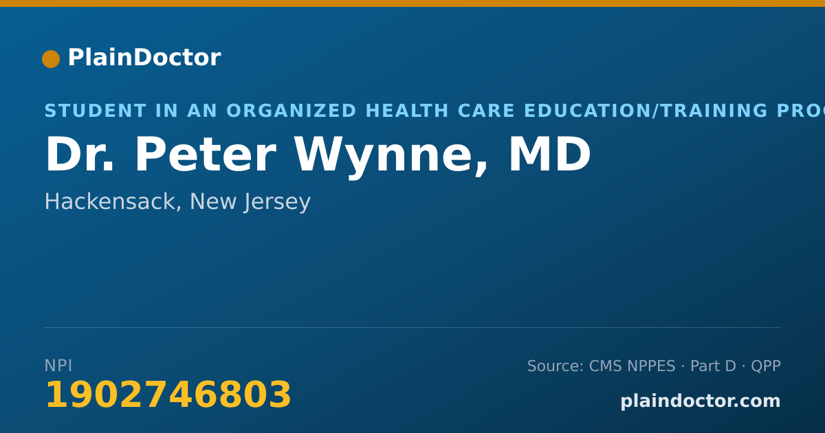 Shareable card for Peter Wynne, MD - Student in an Organized Health Care Education/Training Program, Hackensack, NJ