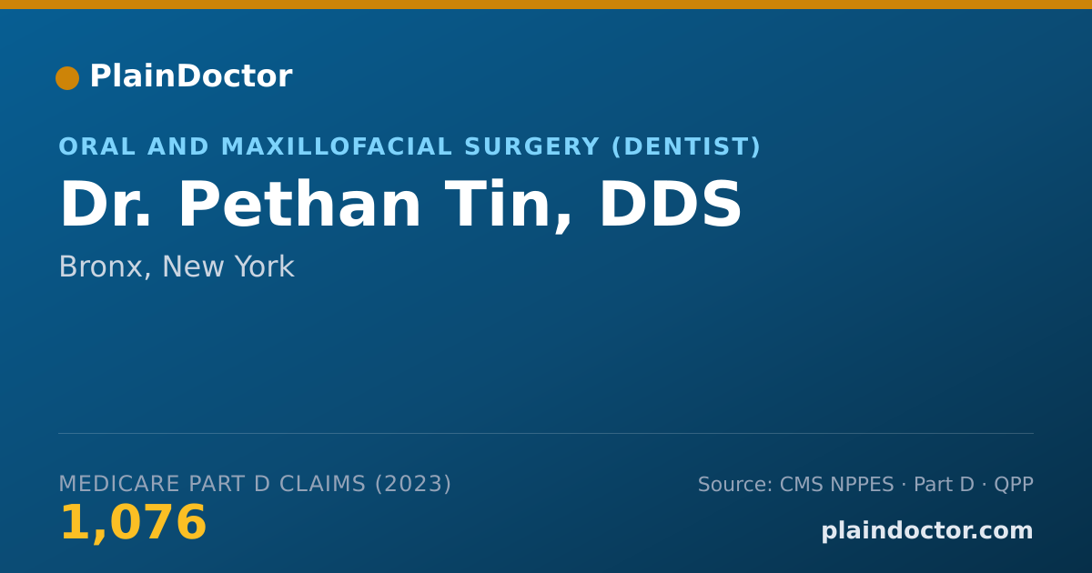 Shareable card for Pethan Tin, DDS - Oral and Maxillofacial Surgery (Dentist), Bronx, NY