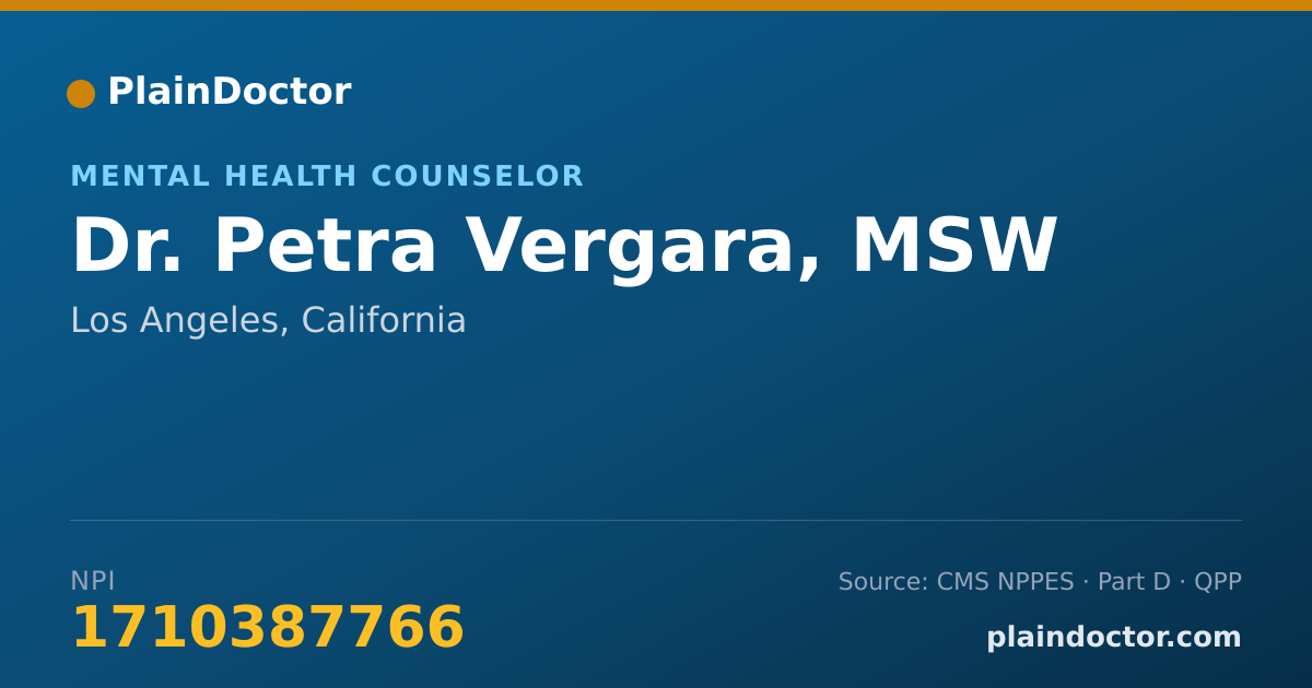Shareable card for Petra Vergara, MSW - Mental Health Counselor, Los Angeles, CA